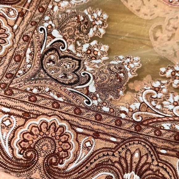 Delicate pink and peach shawl, scarf, wrap see through mesh & tassels 60 in long - Picture 3 of 10